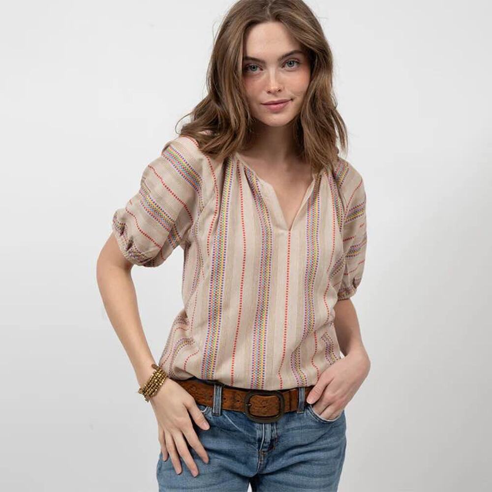 Ivy Jane Women’s Small Primary Striped Oatmeal Top